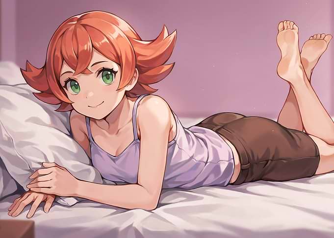 Cute Anime Girl Relaxing on Bed