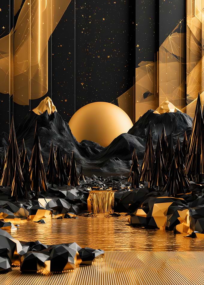 Abstract Golden Mountain Landscape