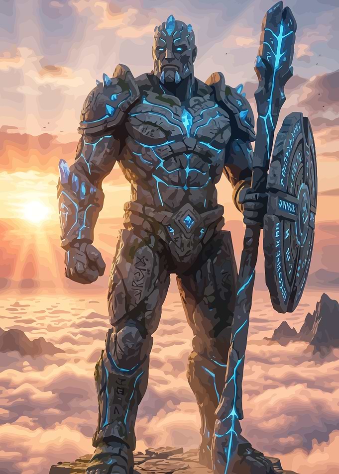 Stone Golem Guardian at Sunset