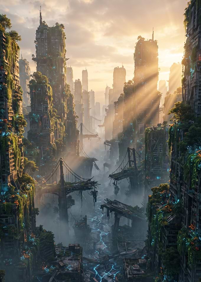 Post-Apocalyptic Overgrown Ruined Cityscape