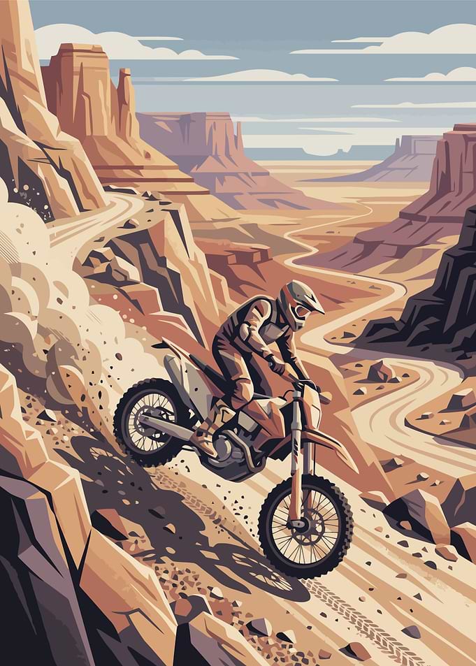 Offroad Motocross Rider in Desert Canyon