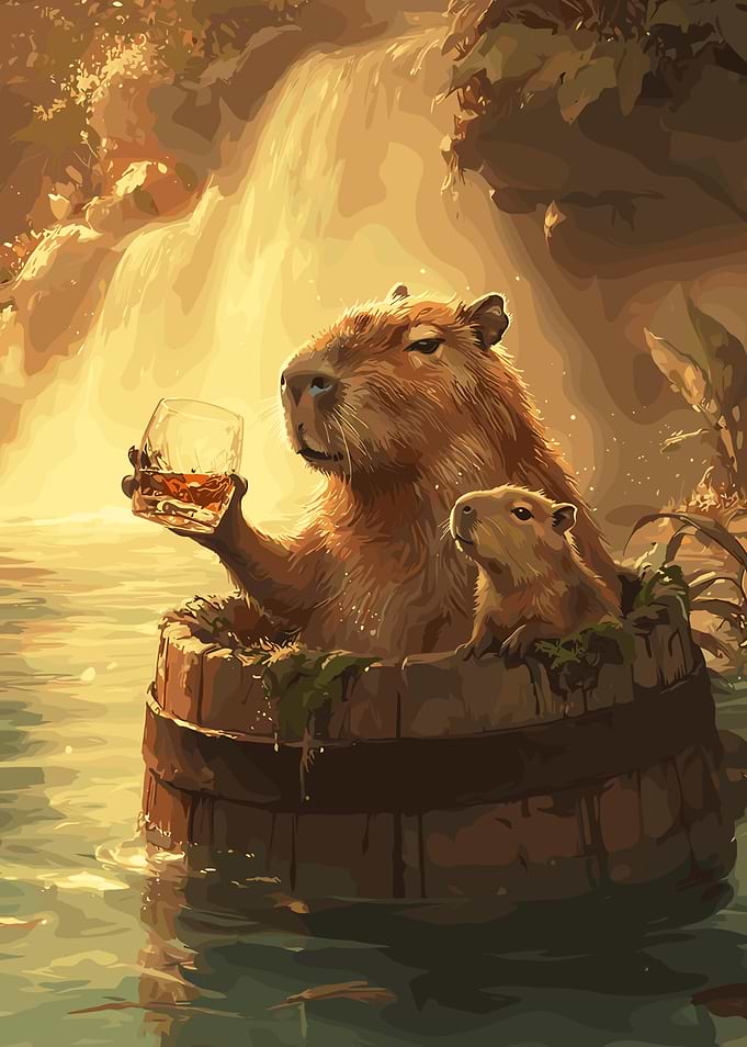 Capybara Relaxing in a Wooden Barrel