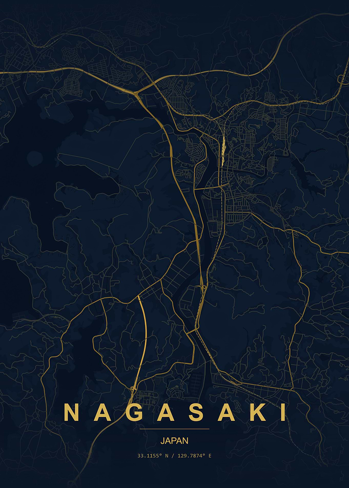 Nagasaki Japan Minimalist Map Poster