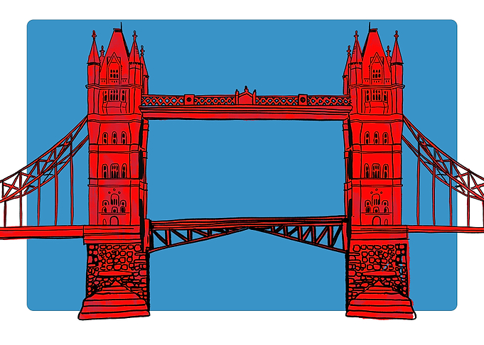 Stylized Red Tower Bridge Illustration