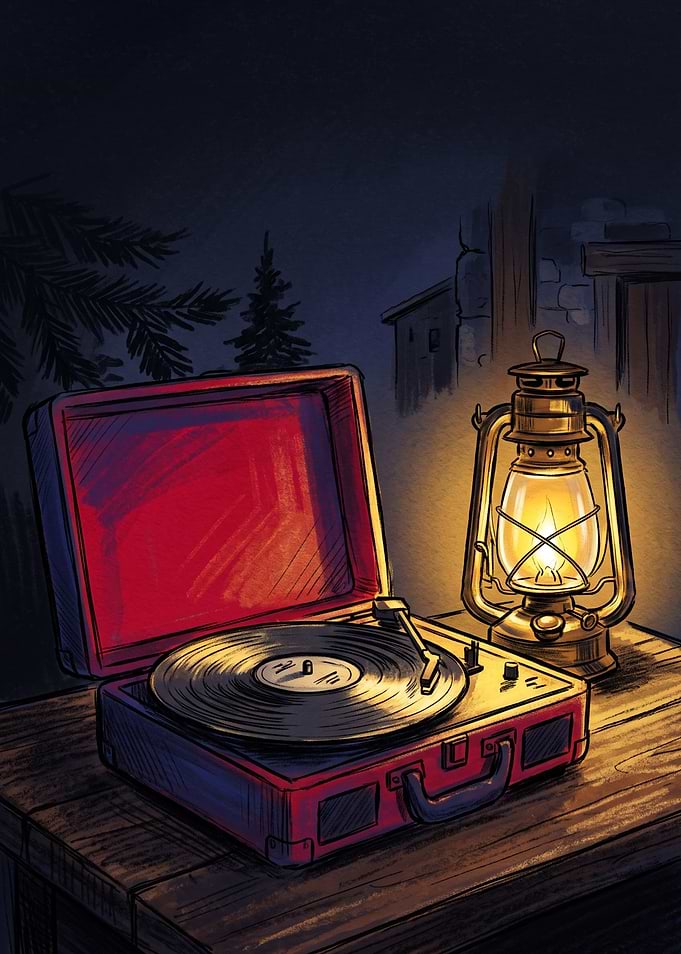 Vintage Record Player by Lantern Light