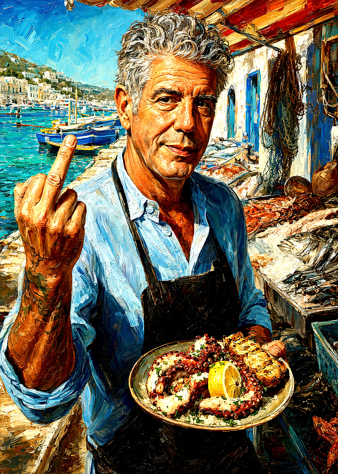 Anthony Bourdain Serving Grilled Octopus
