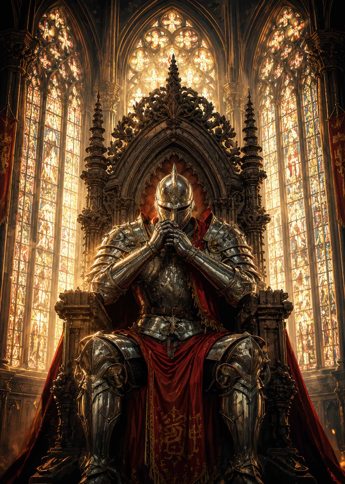 Knight Sitting on Gothic Throne