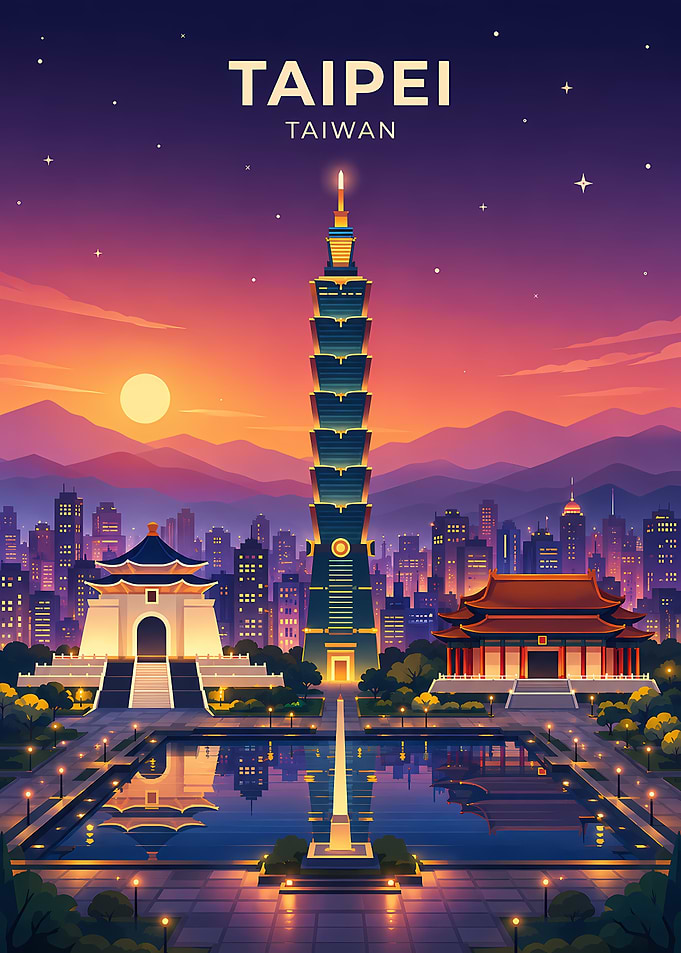 Taipei Cityscape Travel Poster