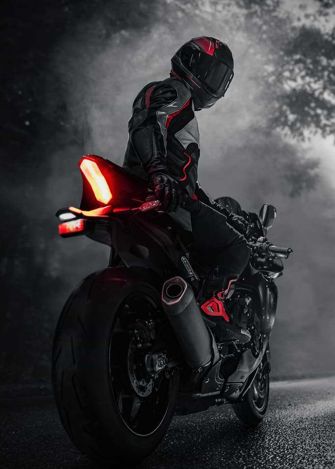 Motorcyclist on Sportbike in Fog