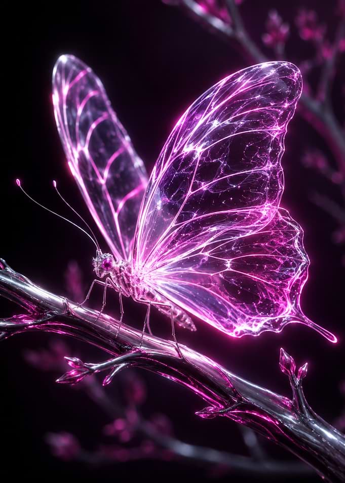 Glowing Neon Pink Crystal Butterfly