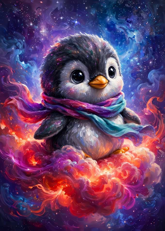 Cute Cosmic Penguin in Space