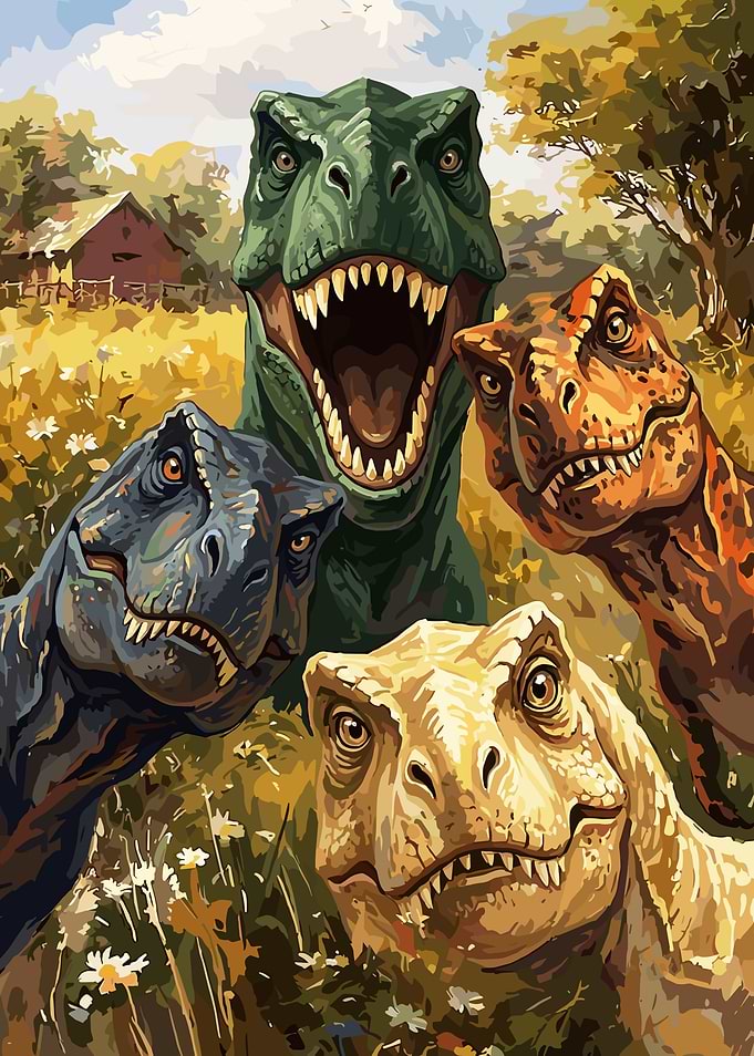 Four Dinosaurs Taking a Selfie