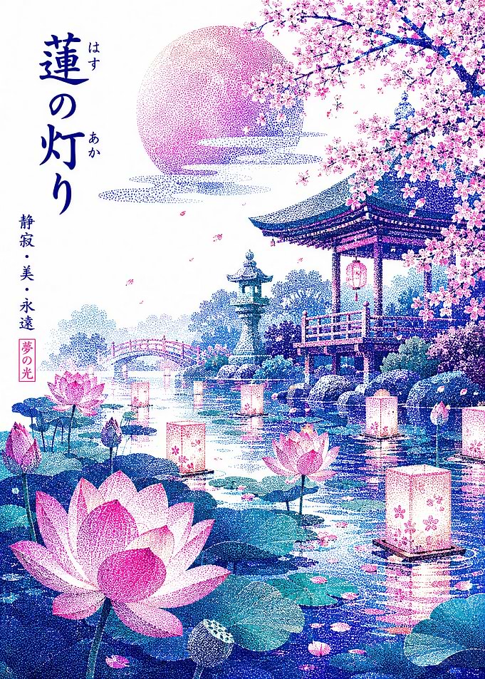 Lotus Lantern Pond Glow - Japanese - Twilight