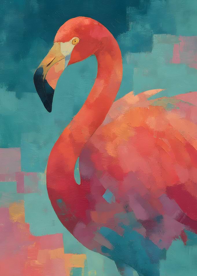 Abstract Impressionist Flamingo Portrait