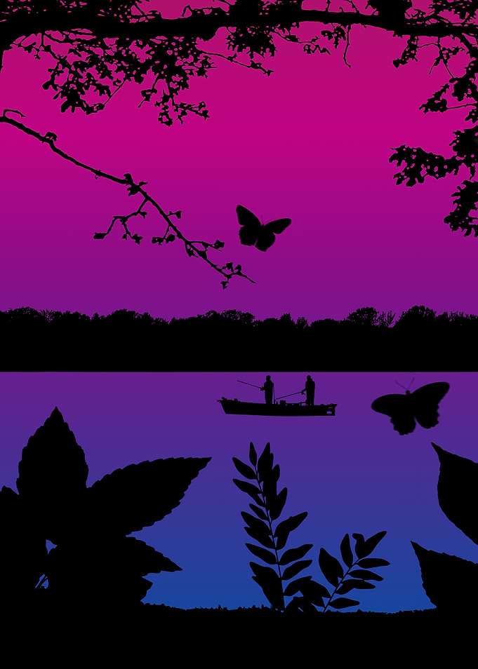 Bisexual Pride Flag Fishing Landscape Silhouette