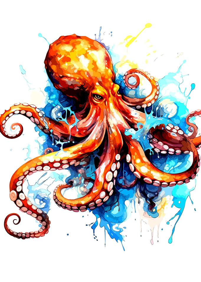 Vibrant Watercolor Octopus Art