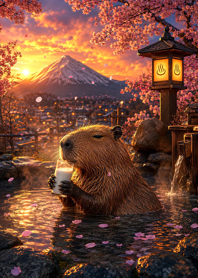 Capybara Relaxing in Hot Spring