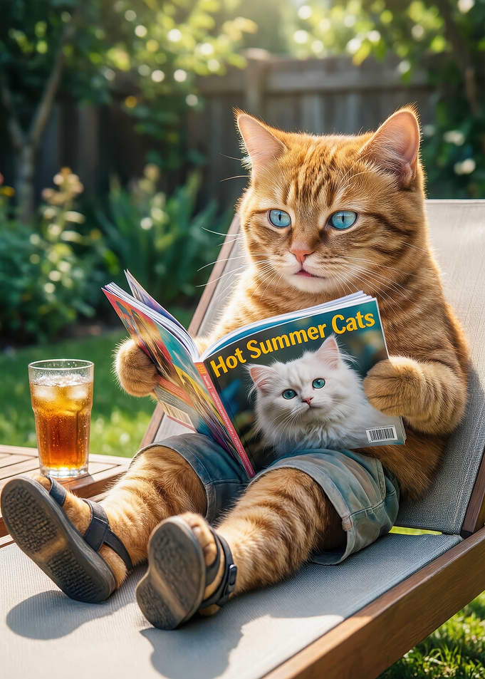 Ginger Cat Reading Magazine Outdoors