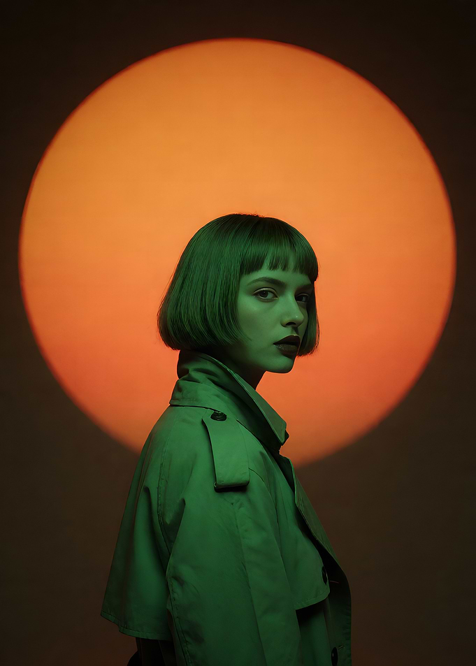 Woman in Green Trench Coat Portrait