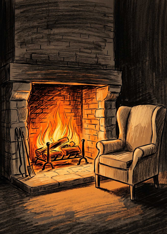 Cozy Fireplace and Armchair Illustration