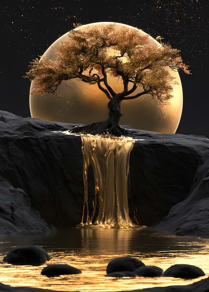 Golden Tree and Liquid Gold Waterfall