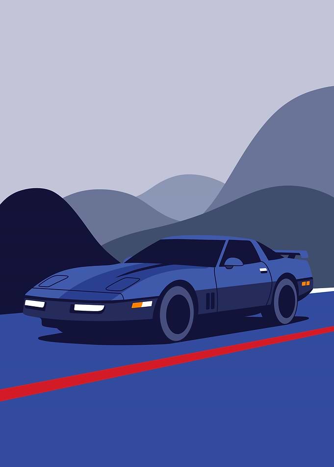 Minimalist Blue Corvette Sports Car