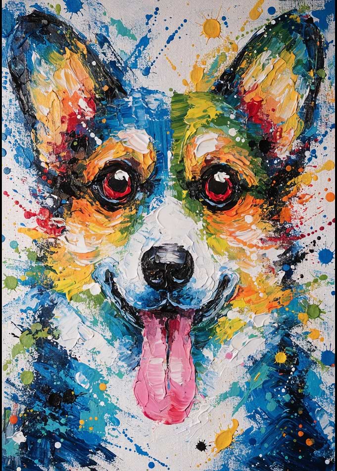 Colorful Abstract Corgi Oil Painting