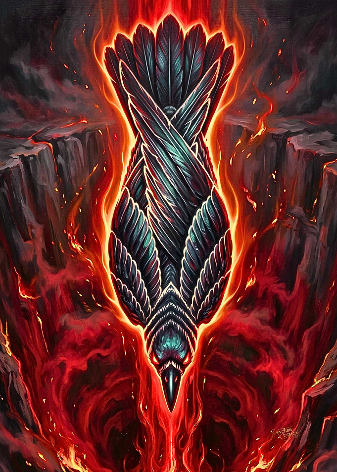 Flaming Raven Diving into Abyss
