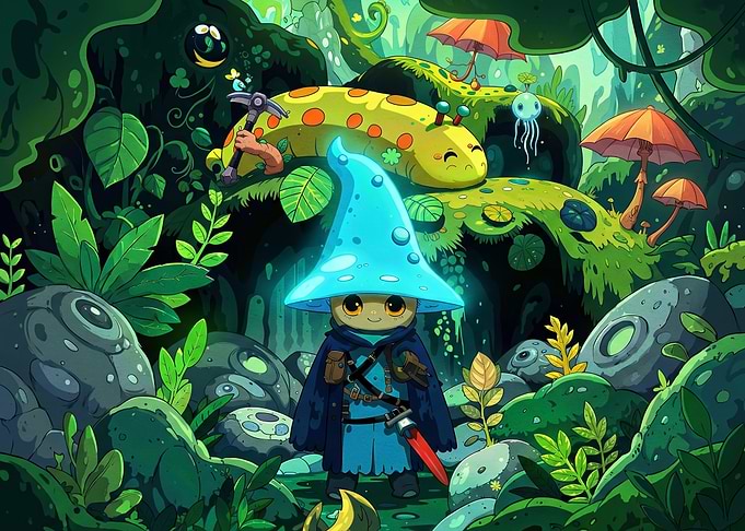 Cute Mushroom Wizard in Enchanted Forest