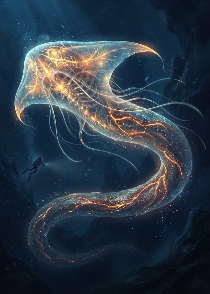 Bioluminescent Deep Sea Creature Encounter