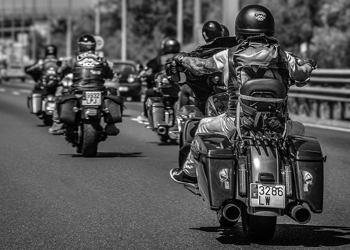 Motorcycle Gang Riding on Highway