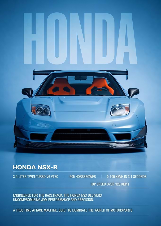 blue sleek Honda NSX-R front view car Poster