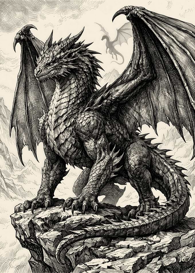 Majestic Dragon Perched on Mountain Peak