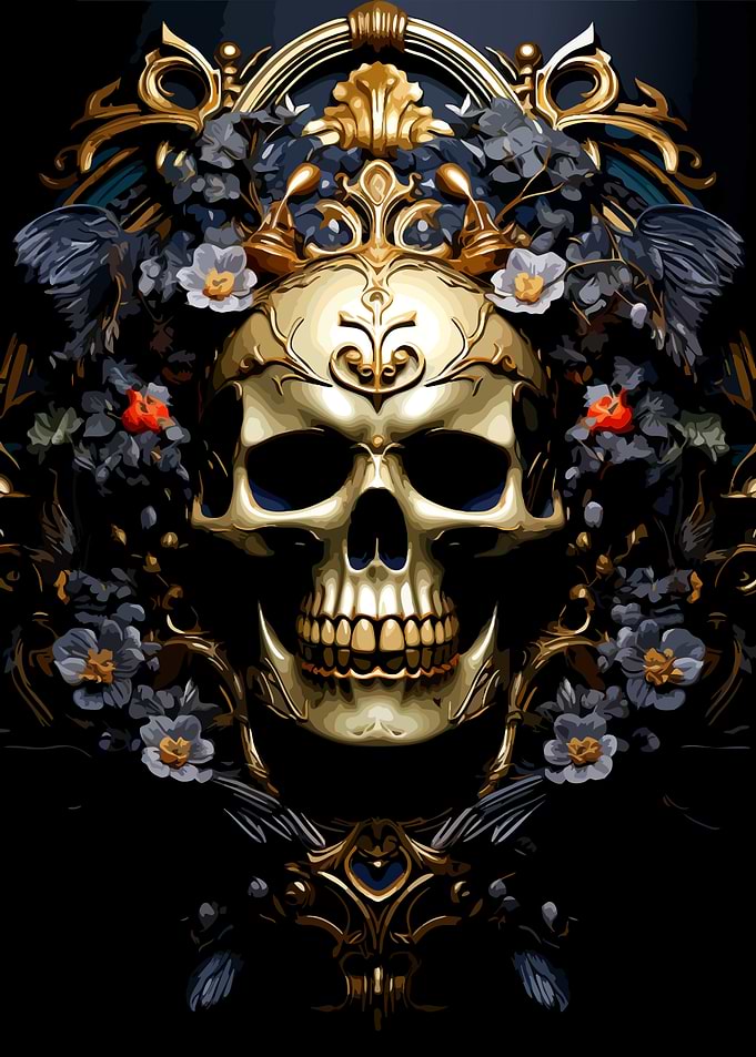 Ornate Golden Skull with Floral Accents