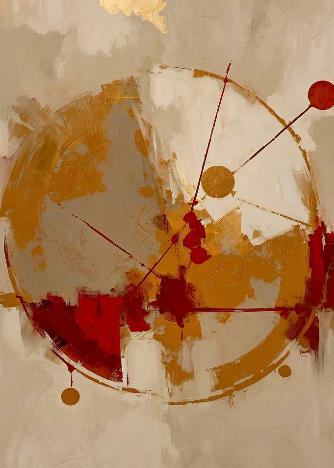 Abstract Geometric Gold and Red Painting