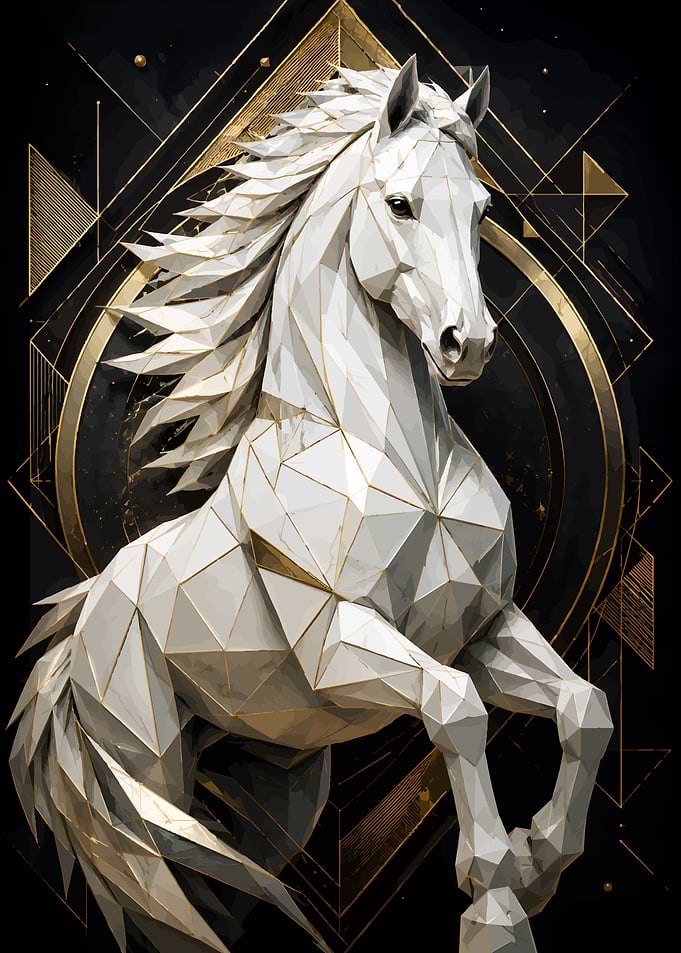 Geometric Low Poly White Horse