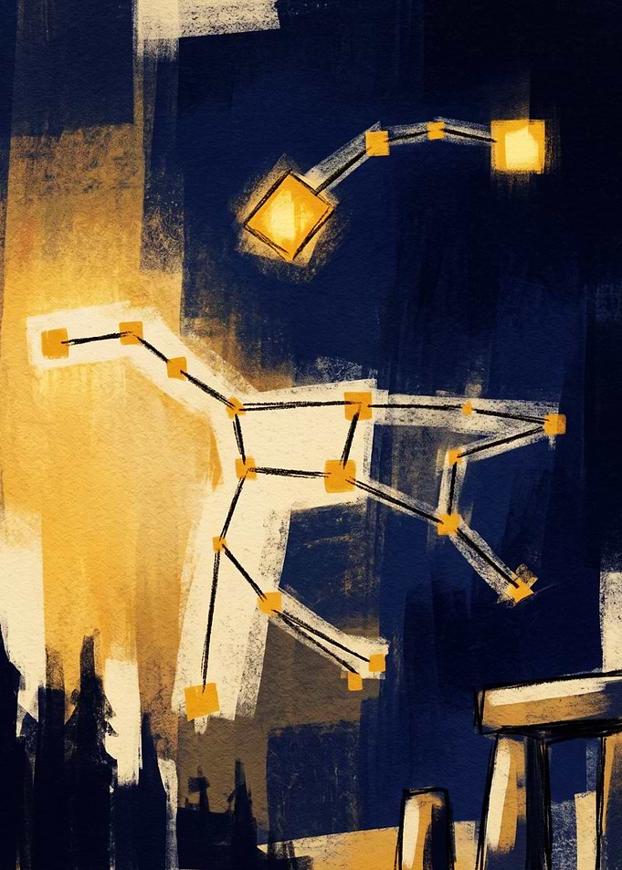 Constellation Art Over Ancient Ruins