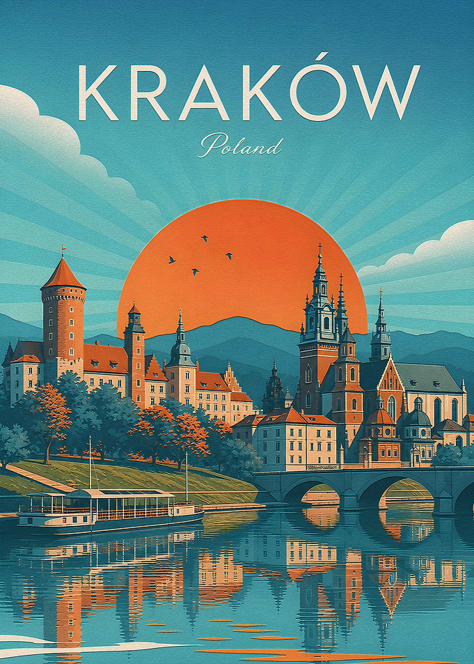Vintage Travel Poster of Krakow Poland