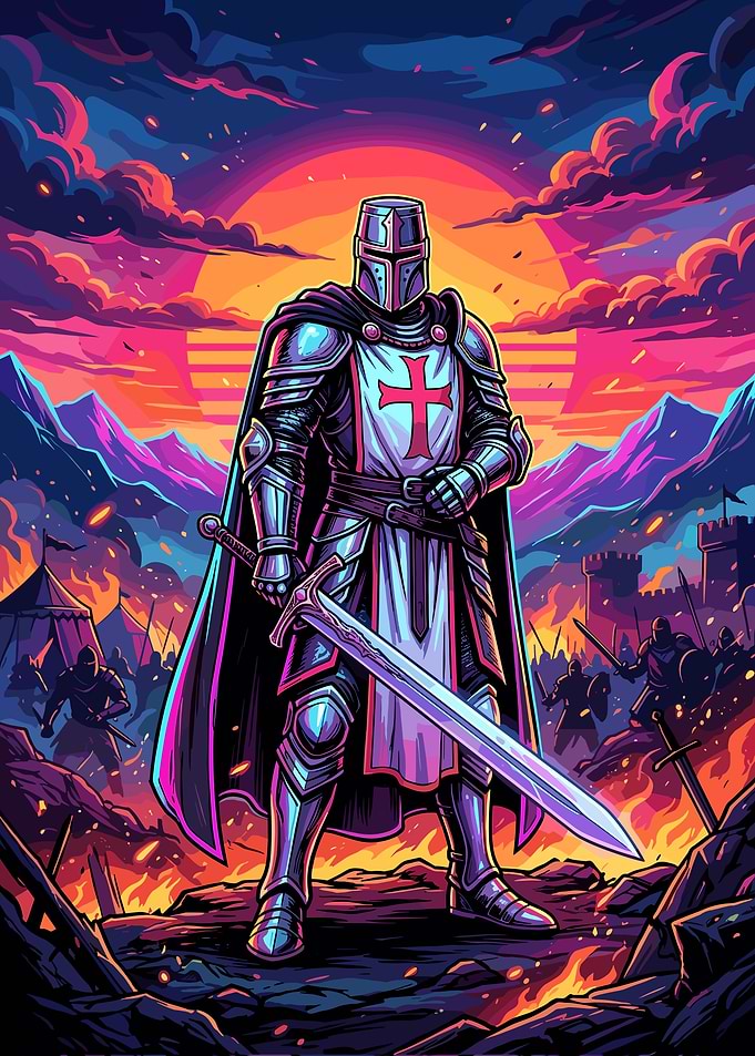 Synthwave Crusader Knight at War