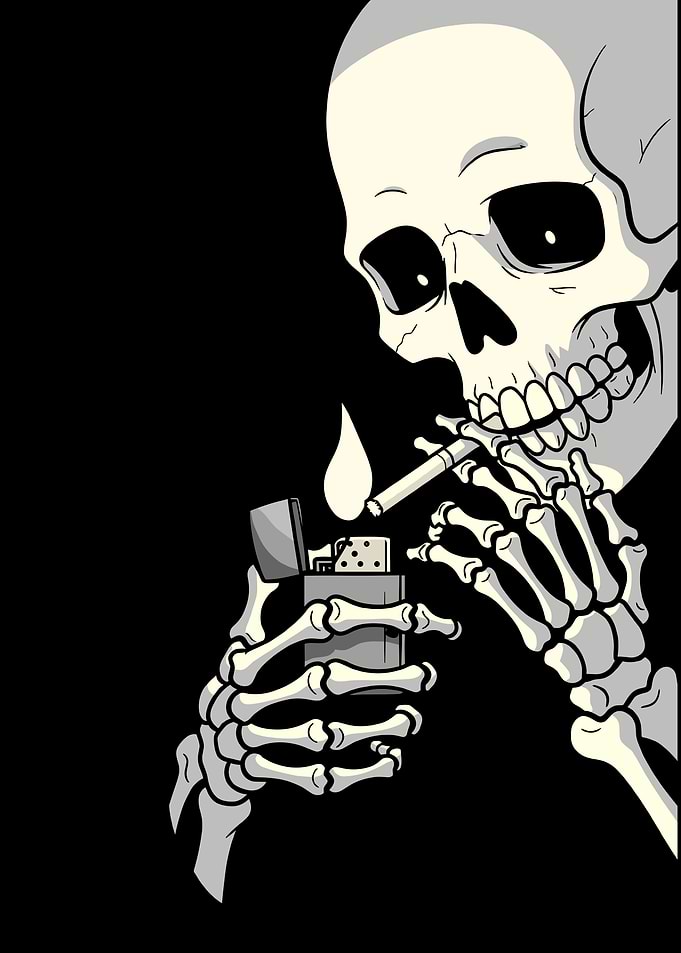 Skeleton Lighting a Cigarette Illustration