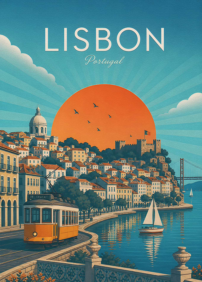 Vintage Travel Poster of Lisbon Portugal