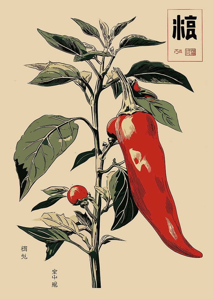 Vintage Botanical Chili Pepper Illustration