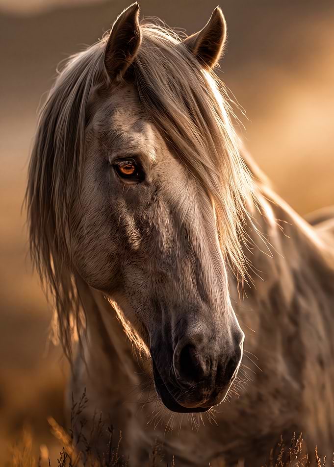 Majestic White Horse at Sunset