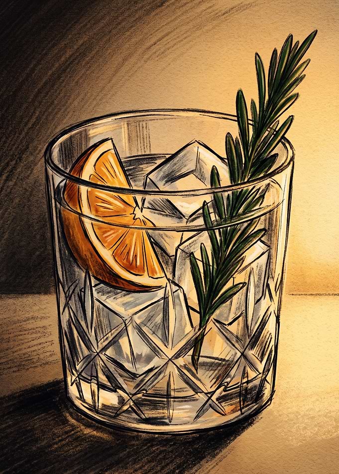 Illustrated Cocktail with Orange and Rosemary