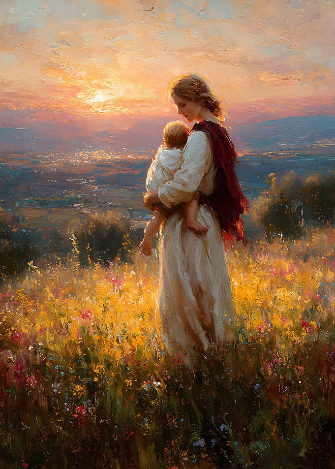 Mother and Child in Golden Field