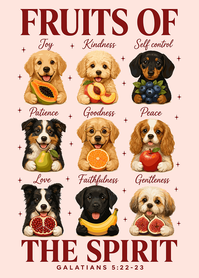 Fruits of the Spirit Puppies Poster | Christian Nursery Wall Art with Cute Dogs