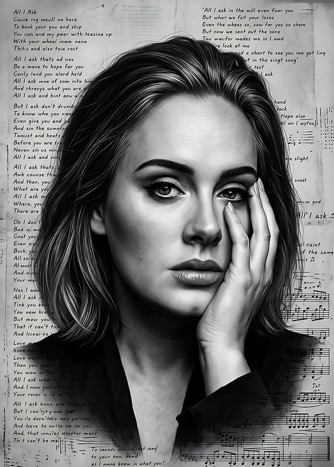 Adele Portrait with Song Lyrics