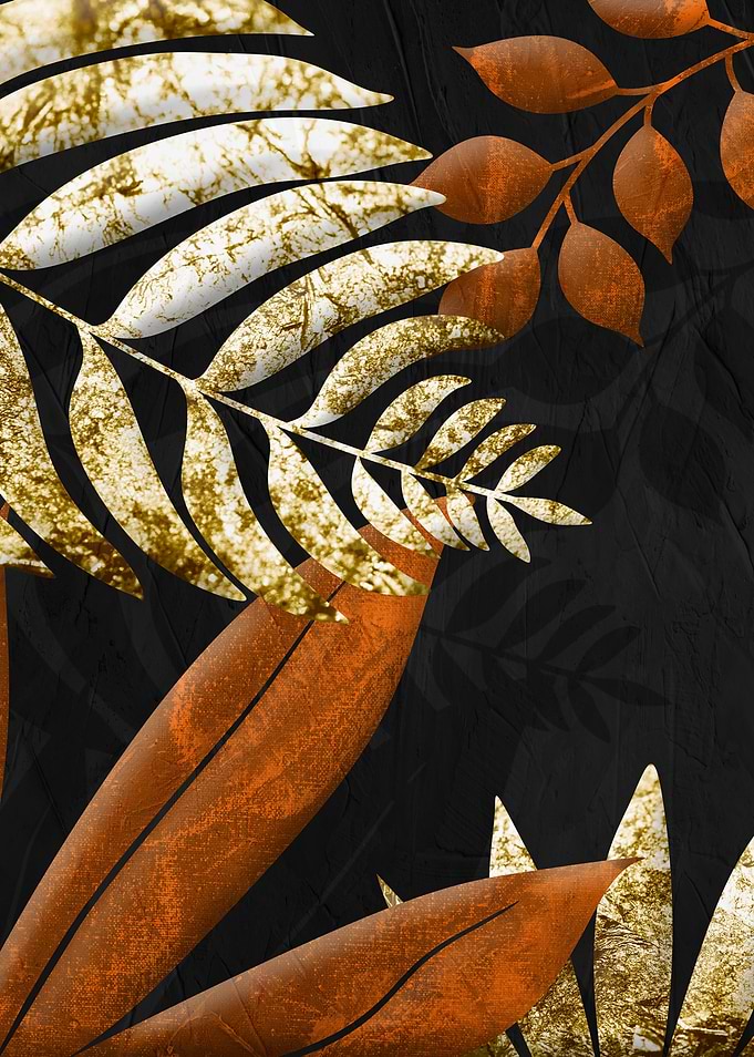 Abstract Gold and Copper Botanical Art