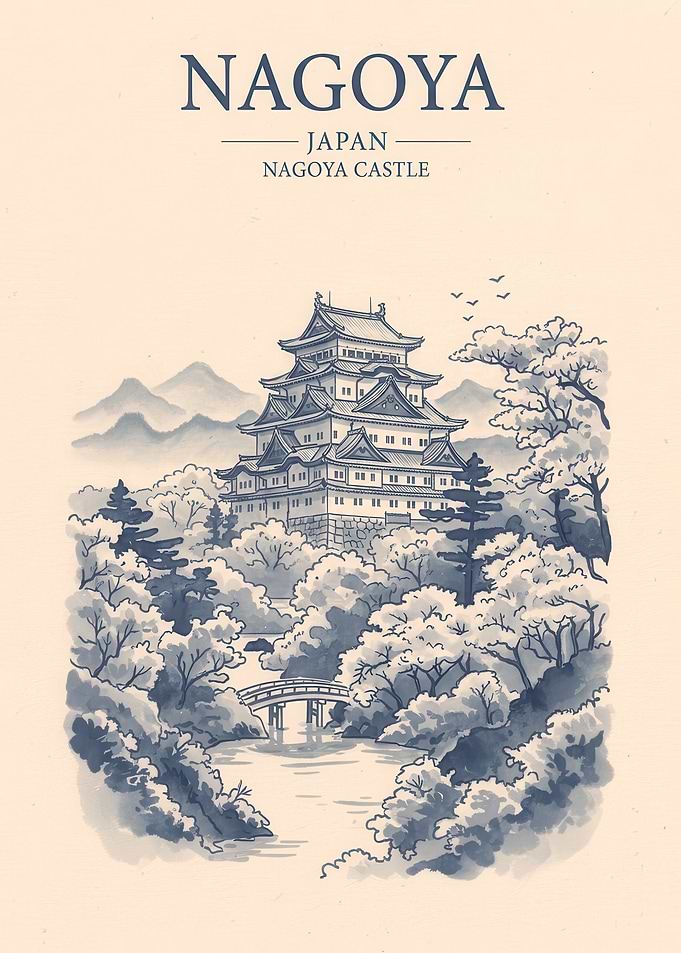 Nagoya Castle Japan Travel Poster
