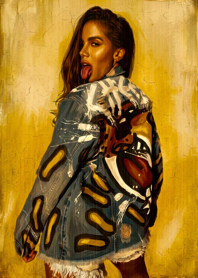Anitta Portrait in Painted Denim Jacket